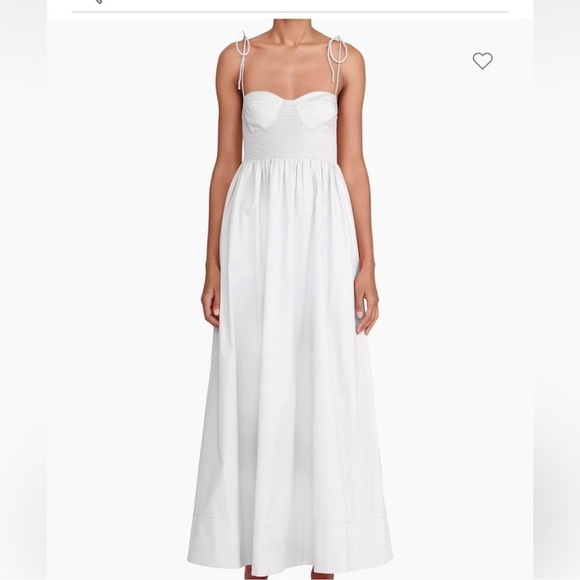STAUD Dresses & Skirts - NWOT STAUD Landry Shoulder-Tie Smocked Cotton Maxi White Dress sz M